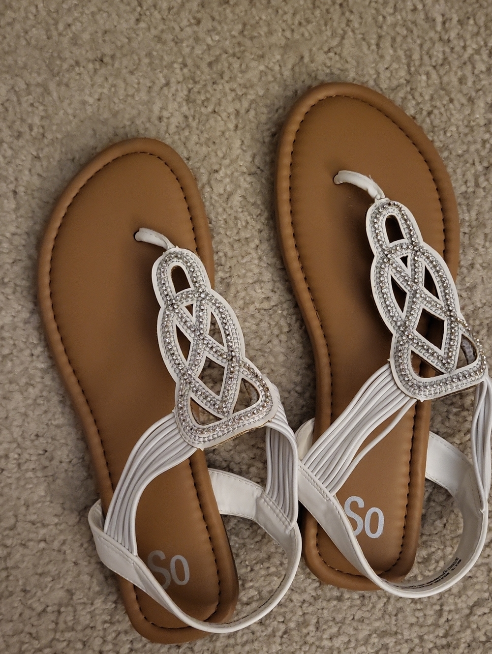 SO White Jeweled Strappy T-Style Sandals